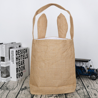 Sac fourre-tout réutilisable en jute avec oreilles de lapin de Pâques, panier cadeau de Pâques, sac écologique pour la chasse aux œufs de Pâques, vente en gros, direct usine, prêt à expédier
