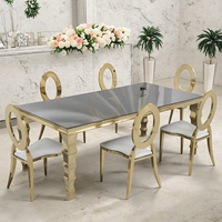 Ensemble table et chaises de salle à manger pour restaurant, style villa moderne, plateau en verre rectangulaire en acier inoxydable, certifié CE, usage commercial, durable