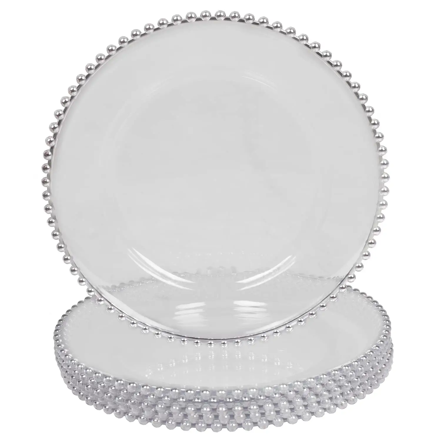 Wholesale Cheap 13 Inch Elegant Clear Plastic Wedding Decoration Silver Beaded Charger Plates