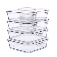 Ensemble de 7 récipients de préparation alimentaire modernes en verre borosilicate de haute qualité, compatibles micro-ondes et réfrigérateur, pour l'organisation du réfrigérateur