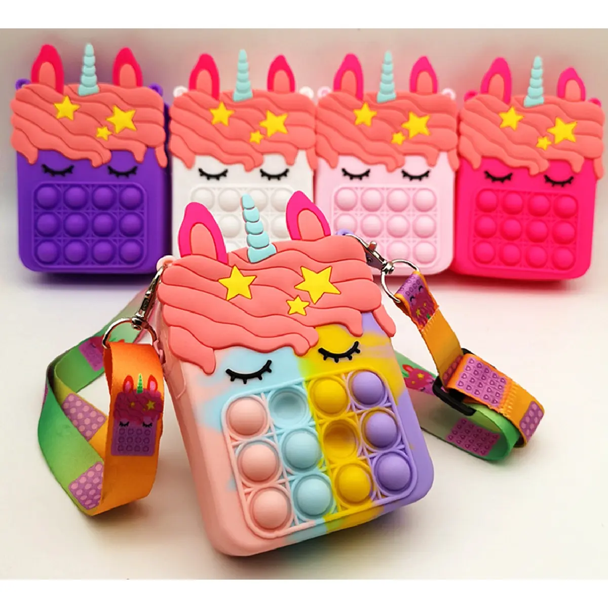 new shoulder wallet purse mini silicone clutch crossbody sling push pop itting bubble bag unicorn fidget toy for kids