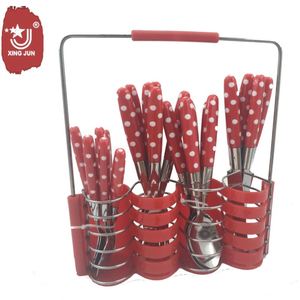 Ensemble de couverts en acier inoxydable à poignée à pois, cuillère, couteau, fourchette, cuillère à café, 24 pièces - Product Image 1