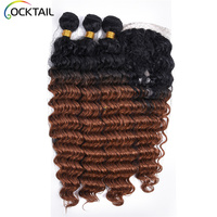 Trame de Cheveux Synthétiques Onde d'Eau, Lots de Tissage de Cheveux Synthétiques en Fibre Kanekalon, 1 Lot de Cheveux Synthétiques avec Closure