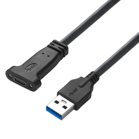 Cable de Extensión Bochara USB 3.0 Tipo A Macho a Tipo C 3.0 Hembra, 9+1 Núcleos, Blindado con Lámina y Trenzado, con Soporte de Panel