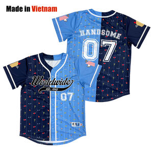 Maillots de baseball rayés classiques personnalisés Patchwork brodé Logo col en V chemises de baseball à poitrine - Product Image 1