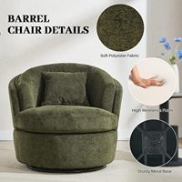 Fauteuil d'appoint pivotant à 360 degrés Fauteuil en tonneau vert confortable avec oreiller pour salon, chambre ou salle de lecture