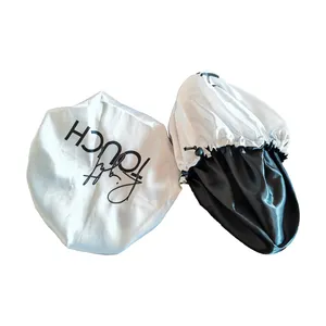 2 Color In 1 Custom Logo Silk Bonnets Double Layer Reversible Silk Hair Cap Drawstring Satin Bonnet For Black Women