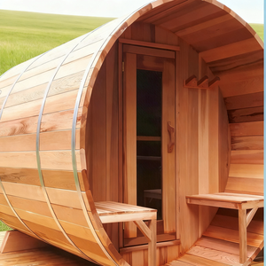Nouvelle innovation : Sauna extérieur traditionnel en cèdre en forme de baril avec vue panoramique en verre - Product Image 4