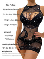 Lingerie sexy pour femmes Mini robe en maille extensible sans manches Taille unique Stripper Brillant Strass Lady Sous-vêtements érotiques