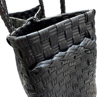 Sac fourre-tout en rotin synthétique noir tissé à la main, écologique, sac de plage d'été, style vintage, grande capacité, sacs à main quotidiens