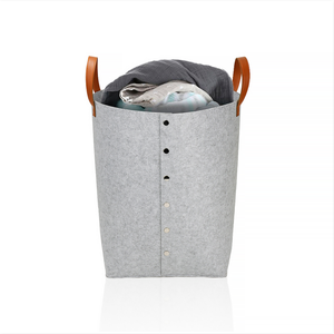 Panier à linge en feutre gris avec poignées, pliable, panier à linge sale, bac de rangement - Product Image 1