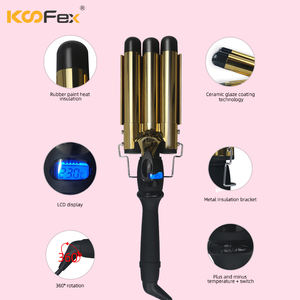 Plancha de cerámica para rizar Cabello, pantalla LCD de gran onda, 3 berros, turmalina, temperatura ajustable, 25mm - Product Image 1