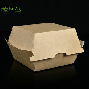 Contenedor de hamburguesa de papel Kraft desechable personalizado, caja de embalaje de hamburguesa impresa con revestimiento UV para uso industrial de alimentos - Product Image 1
