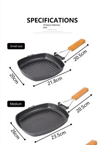 Vente en gros marmite à steak profonde pratique pliante à double bec poêle à frire en métal antiadhésive rayée pour steak poêle spéciale cuisine à domicile - Product Image 5