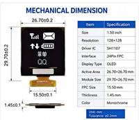 Módulo de Pantalla PMOLED de 1.5 Pulgadas 128x128, Pantalla Cuadrada, Controlador SH1107, Interfaz SPI/I2C de 4 Hilos, Monocromática Blanca, Controlador Inteligente