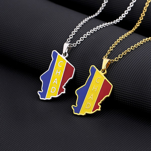 Collar con Colgante Geométrico <span class=keywords><strong>de</strong></span> <span class=keywords><strong>Mapa</strong></span> y Bandera <span class=keywords><strong>de</strong></span> <span class=keywords><strong>Chad</strong></span> en Acero Inoxidable, Joyería <span class=keywords><strong>de</strong></span> Moda Unisex, Nuevo Accesorio - Product Image 1