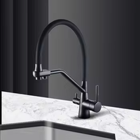 Robinet de cuisine en laiton chaud et froid à 3 voies, à poignée unique, en céramique rotative, finition en acier inoxydable, installation à trou unique