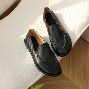 Mocasines de Piel con Punta Redonda, Parte Superior de Piel Genuina, Suela de Goma, Cómodos para Todas las Temporadas, Zapatos de Mujer - Product Image 3