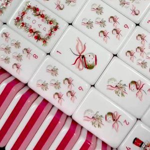 Ensemble de tuiles de mahjong américaines motif sapin de Noël aquarelle, 160 pièces, en acrylique blanc, cadeau de Noël, <span class=keywords><strong>globe</strong></span> à neige, motif bonhomme en pain d'épices et chocolat chaud - Product Image 2