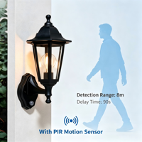 Lámpara de Pared Exterior P611-PIR con Sensor de Movimiento, Lámpara de Jardín con Sensor PIR, IP44
