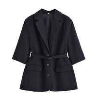 Ensemble tailleur 2 pièces élégant pour femme, style urbain, en toile, longueur genou, imprimé numérique vintage, couleur unie, manches courtes, avec short et taille ajustée