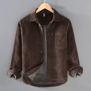 Camicie autunnali in <span class=keywords><strong>velluto</strong></span> a <span class=keywords><strong>coste</strong></span> da <span class=keywords><strong>uomo</strong></span> solide a maniche lunghe con colletto rovesciato camicie Casual Streetwear camicie larghe con tasca - Product Image 2