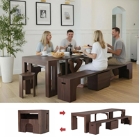 Table basse convertible en table à manger 2026, style français, table à manger ronde en bois cannelé extensible