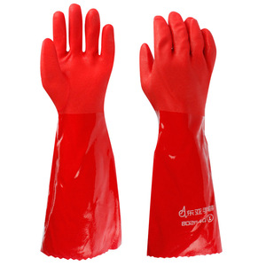 Gants ménagers en PVC Dongya 802F-40, rouges, 38 cm, imperméables, doublure en polaire, extra longs - Product Image 2