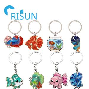 Chaveiros de Peixe Sortudo em Estilo Cartoon, Presente para Animais de Estimação, Chaveiro de Metal Personalizado, Peixe Betta Arco-íris - Product Image 1