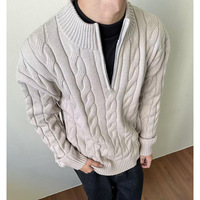 Pull d'hiver pour homme à demi-zip, coupe ample, toucher premium, design rétro en maille torsadée, tricoté en laine épaisse, polyvalent