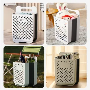 Waterproof Portable Foldable Collapsible PP Wicker Laundry Hamper Round Dirty Clothes Storage Basket for Home Use