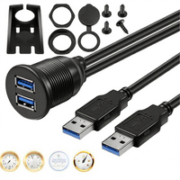 Câble d'extension USB 3.0 double mâle-femelle noir à 2 ports pour montage encastré sur panneau de voiture avec blindage tressé et gaine en PVC