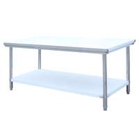 Table de travail de cuisine de restaurant moderne en acier inoxydable, faite à la main, avec double étagère supérieure, pour la préparation alimentaire commerciale, facile à nettoyer