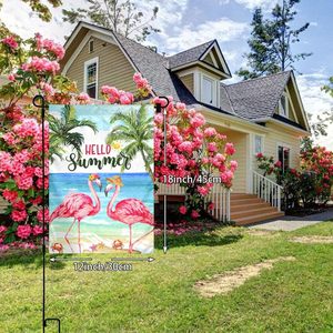 <span class=keywords><strong>Drapeau</strong></span> de jardin tropical hawaïen Hello Summer Flamingo Beach, 30,48x45,72 cm, double face, vertical, décoration de vacances en plein air - Product Image 4