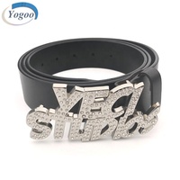 Boucle de ceinture en métal de haute qualité avec logo personnalisé en lettres de marque, argentée et brillante, avec strass, pour hommes
