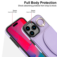 Étui de téléphone portable en cuir PU antichoc pour iPhone 15 Pro Max/15 Pro/15 Plus/15, 360° °   Support pour téléphone, 3 emplacements pour cartes et poche pour billets