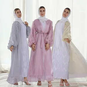 2024 Fashion Unique Islamic Clothing Organza Cardigan Kaftan Dubai Abaya Dress With Stylish Sleeve Modest Abaya