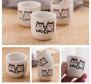 Großhandel benutzer definierte traditionelle japanische Topf mit Servier flasche 4 Tassen niedlichen Kitty Muster Keramik Sake Cup Set - Product Image 4