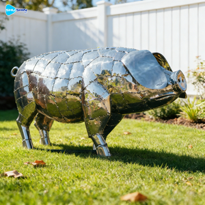 屋外庭園 モダンアート 溶接研磨ステンレス鋼 動物彫刻 豚の像 - Product Image 1