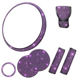 Wholesale Versatile Car Interior Protection <strong>Pink</strong> Rhinestone <strong>Seat</strong> Belt <strong>Covers</strong> and Cup Coaster PU Leather for Daily Commutes - Product Image 3