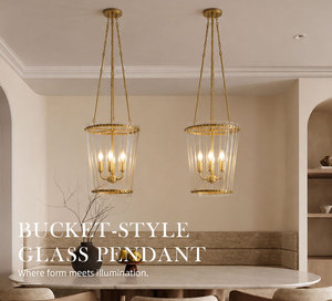 Suspension luminaire en verre style Farmhouse à 4 lumières pour îlot de cuisine, hall et éclairage intérieur résidentiel - Product Image 1