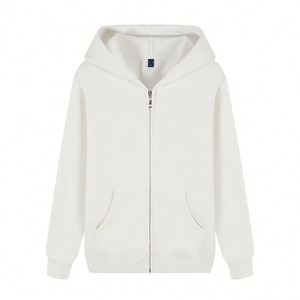 Sudadera con capucha unisex de moda con cremallera completa, blanca lisa, gruesa y pesada, estilo urbano, con etiqueta privada, personalizada - Product Image 1