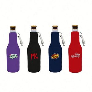 Housse isotherme portable en néoprène avec logo personnalisé et ouvre-bouteille intégré pour bouteilles de bière - Product Image 1