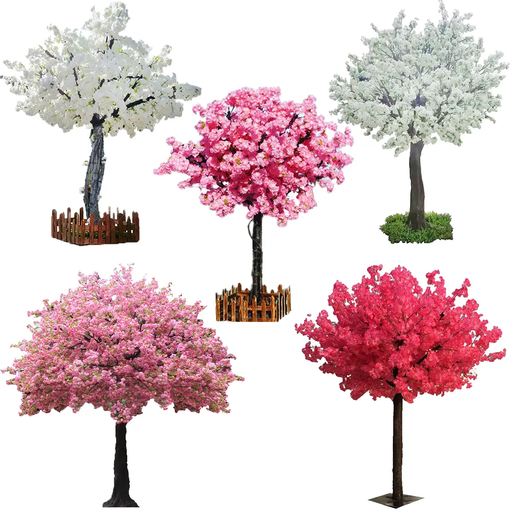 Árvore de cereja artificial, árvore de flor de cereja branca artificial para decoração de casamento, uso ao ar livre, iluminado, grande flor de cereja falsa, árvores