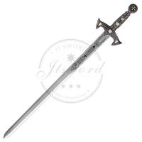 Réplique d'épée médiévale de chevalier templier, argent antique, 85 cm, MS