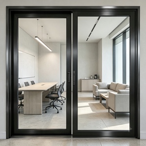 Porte coulissante en verre insonorisée en aluminium de style moderne, cloison commerciale personnalisée avec double vitrage trempé - Product Image 3