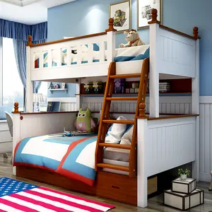 Children Bedroom Furniture Sets Multifunction Baby Mediterranean Style Modern Solid Wooden Bunk Bed for Kids