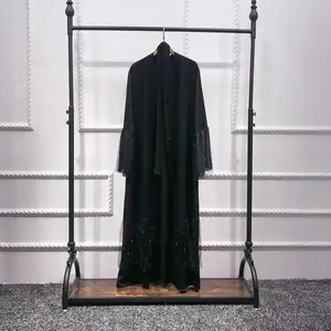 2019 neueste mode Muslimischen schwarz öffnen Weiche Krepp Abaya mit fancy hülse moslemische kleidung dubai