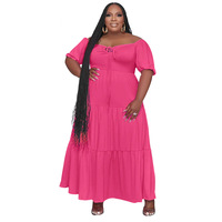 Nouvelle Robe Décontractée Ample Grande Taille Été 2026 pour Femme, Couleur Unie, Col U, Manches Courtes, Coupe Trapèze, Respirante et de Haute Qualité