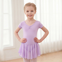 Maillot de Ballet de Manga Corta para Niñas con Falda de Gasa, Alta Elasticidad, Diseño con Lazo en la Espalda, para Entrenamiento y Actuaciones
